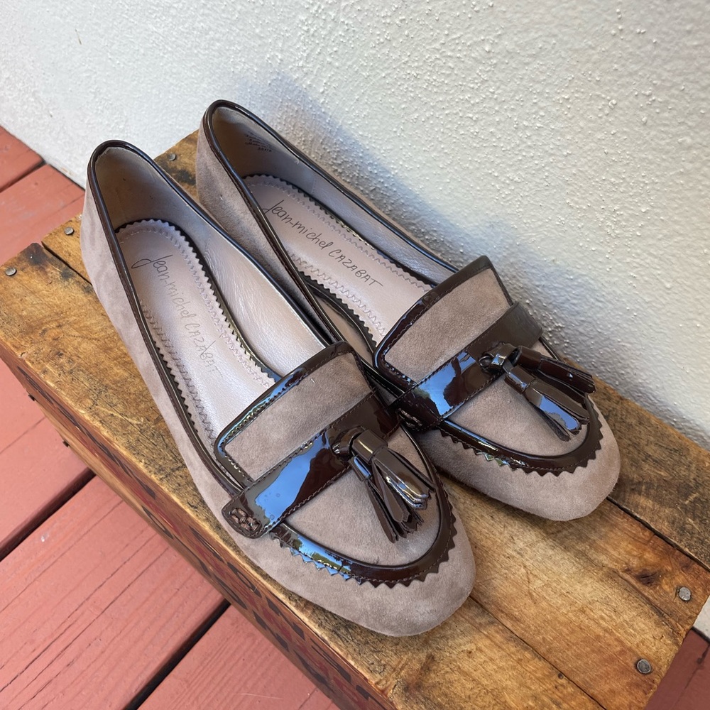 Jean- Michel Cazabat Romaine suede and patent leather loafers